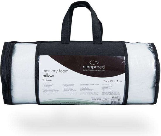 2 x SleepMed - Memory Foam Pillow - 100% Memory Foam - Weiß - Hypoallergene Abdeckung - 55 x 43 x 12 cm
