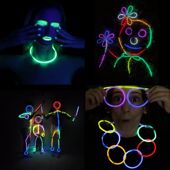 Partizzle 100 Stück Glow in the Dark Sticks mit Steckern - Silvester 2025 Glowsticks - Neon / Karneval Partyartikel Breakout Sticks - Geburtstag Silvester Dekorationen - 7 Farben