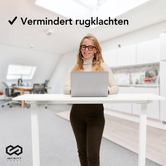 Infinity Goods Zit Sta Bureau - Elektrisch höhenverstellbar (von 70 bis 120 cm) - 120 x 60 CM - Weiß