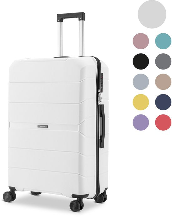 SKYCASES Urban Adventurer - Mittelgroßer Reisekoffer - Zahlenschloss - 44x27x66cm - 78L - Reisekoffer mit Kofferschloss - Spinner-Räder - Weiß V2