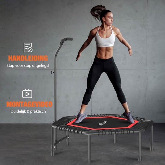 DH FitLife Fitness Indoor Trampolin | Ø114cm 45-inch Mini-Trampolin für Cross Jumping | Belastbarkeit 150 KG | Mit 3 verstellbaren Griffpositionen | Stabie