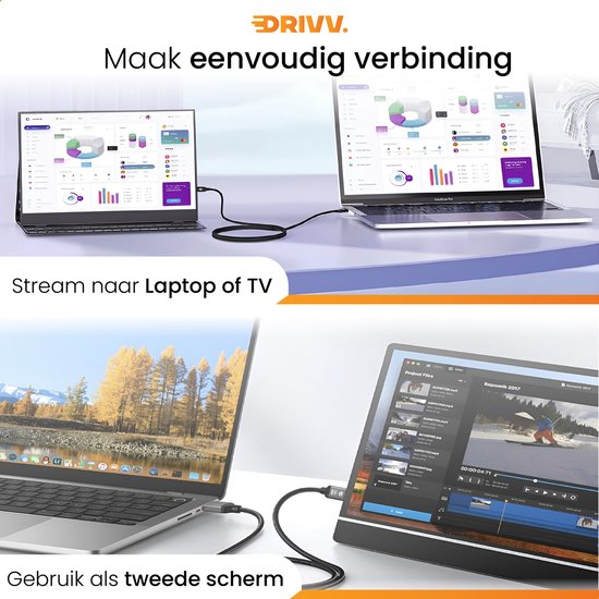 Drivv. Premium Mini HDMI zu HDMI Kabel 2.1 - 8K 60Hz / 4K 120Hz Ultra HD - 1 Meter - Grau - Geeignet für Kameras, Tablets und Laptops