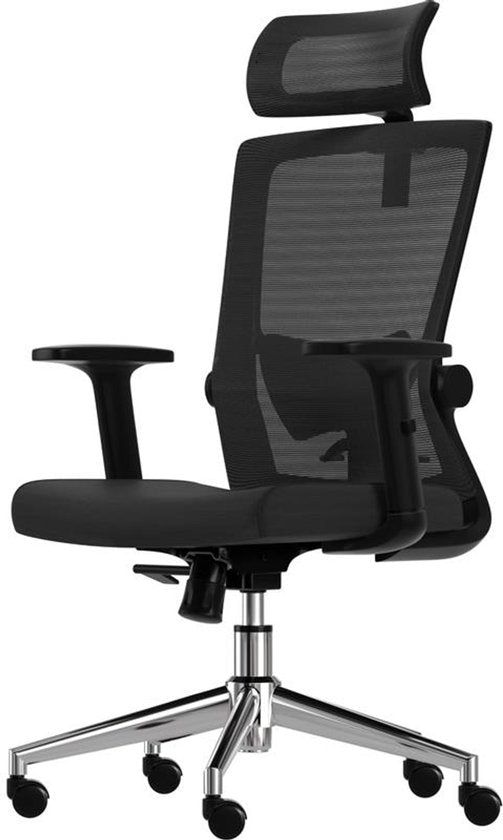 LifeGoods Ergonomischer Bürostuhl - Bürostuhl - NEN und SGS zertifiziert - Erwachsene - Kopfstütze - Schwarz/Chrom