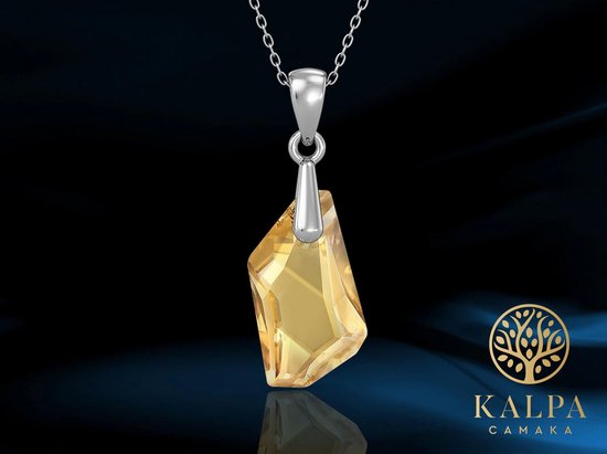Yolora Damen-Halskette mit Tropfen-Anhänger und Kalpa Camaka Kristall - Farbe Silber - 18K Weißgold vergoldet - Geschenkverpackt