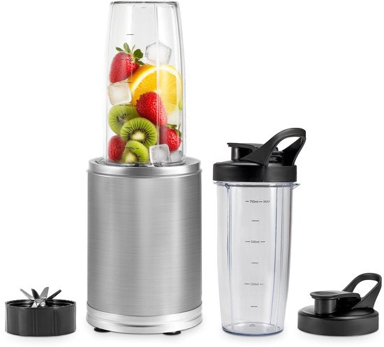Blender To Go - 6-teiliges Set - Smoothie Maker - Mixer - 2x 800ml Trinkbecher - 1200W - spülmaschinenfest - BPA-frei - tragbarer Mixer - Silber - von Saaf