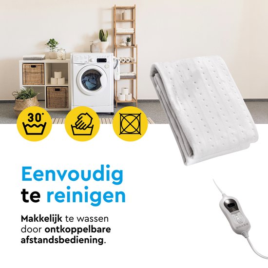 BRASQ Elektrisches Unterbett 150x80 cm - 1 Person - Wärmedecke - 3 Heizstufen - Timer & Fernbedienung - 60W Energiespar-Heizdecke