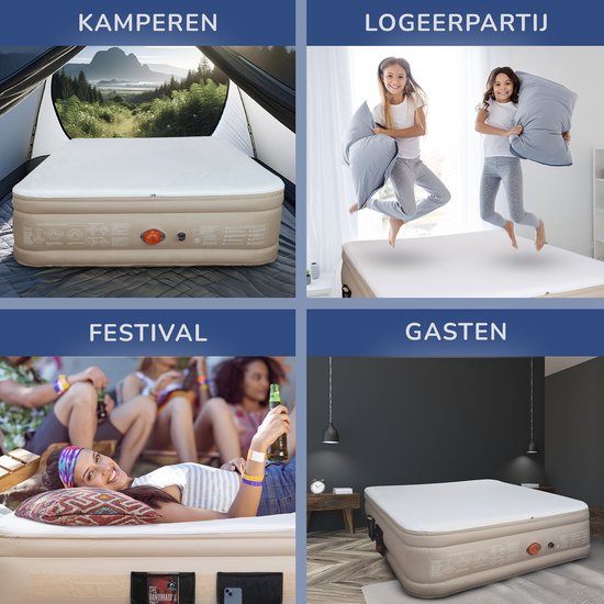 FLOAT CloudSpring - 2-Personen-Luftbett mit (5 cm) Schaumstoffauflage - <3 min schnelles Aufblasen - Inklusive 2 Aufbewahrungstaschen, Tragetasche und Reparaturset - 203x152x46 cm - Selbstaufblasende Zwei-Personen-Luftmatratze - Eingebaute elektrische Pum