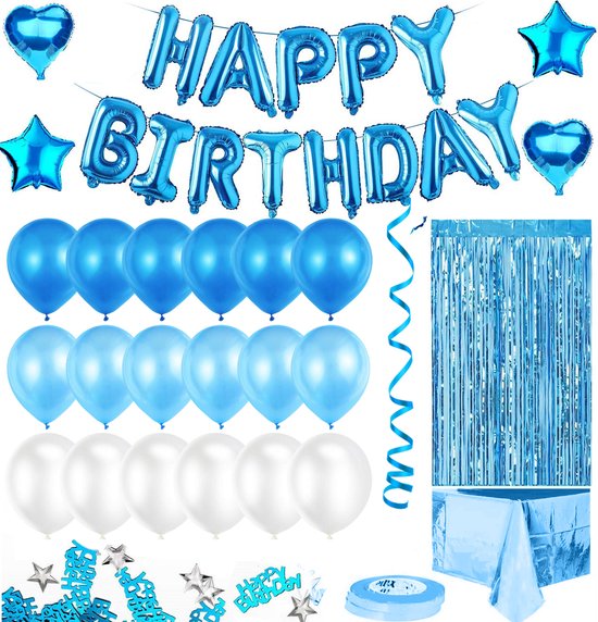 Feestio Ballons Geburtstag Dekoration mit Tischtuch und Girlanden - Helium - Blau