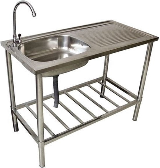 Camping/Outdoor Inox Tisch mit Spülbecken und Wasserhahn 100x77x50cm