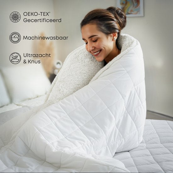 CozySense® Gewichtsdecke 6 kg - Gewichtsdecke - Gewichtsdecke - GLASS-Flow® Druckverteilung - 135x200 - Flanell Samt & Sherpa - Hypoallergen - Weiß