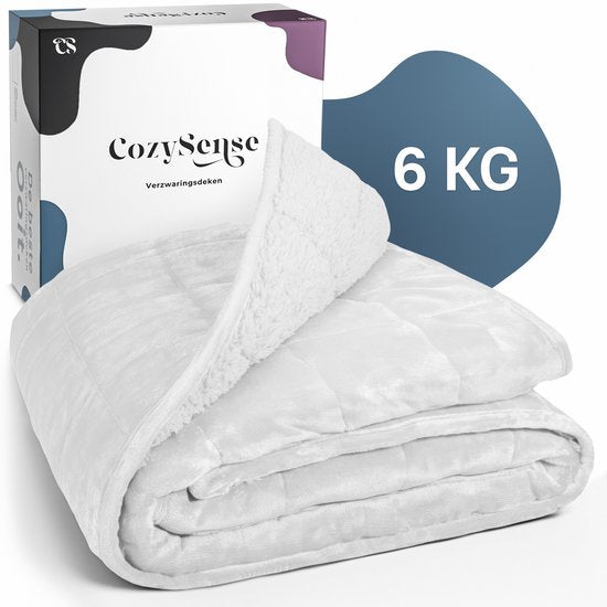 CozySense® Gewichtsdecke 6 kg - Gewichtsdecke - Gewichtsdecke - GLASS-Flow® Druckverteilung - 135x200 - Flanell Samt & Sherpa - Hypoallergen - Weiß