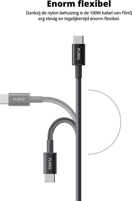 FlinQ - 2x USB C auf USB C Kabel 100W - Schnellladegerät für Smartphone, Tablet - Datenkabel und Ladegerät - 2 Meter langes Nylon-Ladekabel