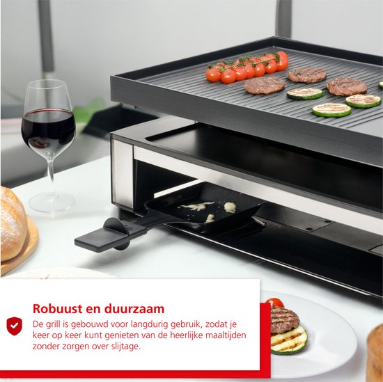 Solis 3 in 1 Tischgrill 7911 Gourmet Set 10 Personen - Raclette Gourmet Set - Backblech Gourmet - Silber/Schwarz
