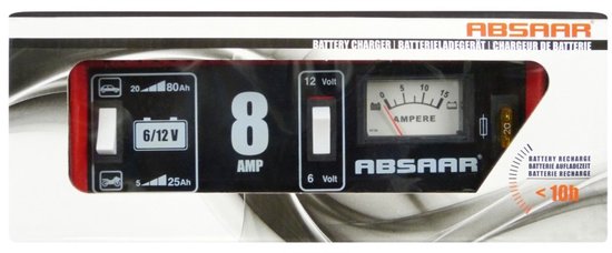 Absaar Batterieladegerät 6/12 V 8 A – für Auto und Motorrad – Metallgehäuse