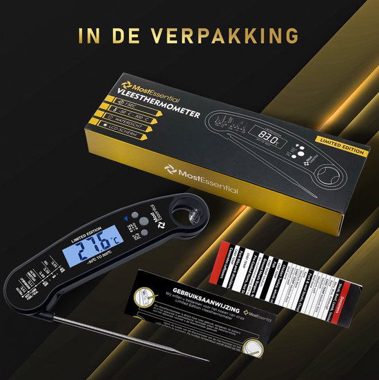 MostEssential Premium Fleischthermometer - BBQ-Thermometer - Schwarz