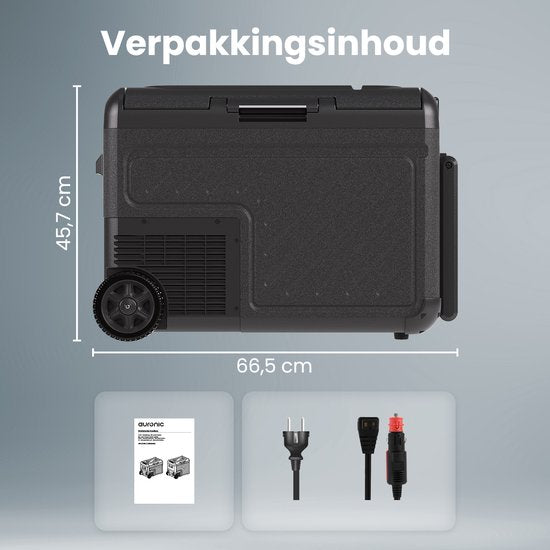 Auronic Electric Cool Box - Kompressor - Mit Rädern - 12V 230 Volt - Auto - 40L - Kühlbox - Schwarz/Grau