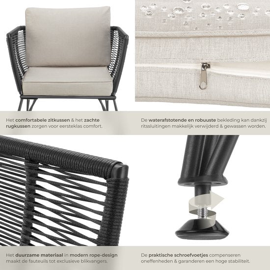 tectake 2er-Set Garten-Lounge-Sessel Sundo im Rope-Design - Komfort und Stil - Loungesessel