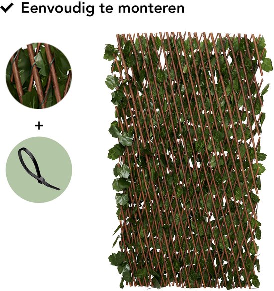 Brixy Künstliche Hecke Solar - Led - Ausziehbar - 180 x 90 cm - Künstlicher Efeu - Künstliche Pflanzen für den Außen- und Innenbereich - Pflanzenimitation - Künstlicher Efeu - Ausziehbar - Licht - Beleuchtung