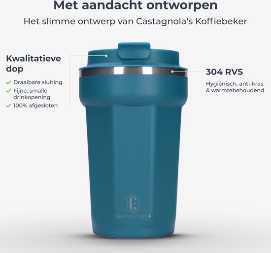 Castagnola Thermos Cup - Kaffeebecher To Go - Reisebecher für Kaffee und Tee - Teebecher - 380 ML - Edelstahl - Blau - Octagon