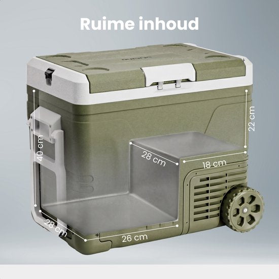 Auronic Electric Cool Box - Kompressor - 2 Zonen - 45L - 12/24V und 240V - Kühlen und Gefrieren - Campingkühlschrank - Frigobox Auto - Mit Rädern und Griff - Grün