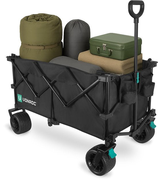 VONROC Bolderkar XL - Faltbar - 80 kg Tragkraft - 200l Fassungsvermögen - Extra geräumiges Modell - Solide Anti-Auslaufrollen - Stabiler Stahlrahmen - Polyester 600D - Schwarz