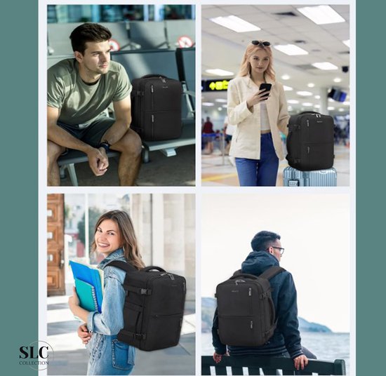 SLC-Collection – Schwarz – Rucksack – 25 Liter - Transavia - Handgepäck - 40 x 30 x 20 cm - 14-Zoll-Laptop - USB-Anschluss - Laptoptasche - Damen - Herren - Reisetasche – Koffer - 10XS