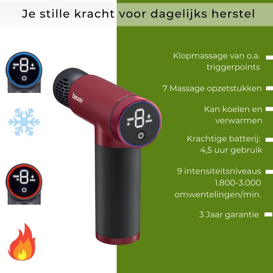 Beurer MG 195 HOT & COLD Limited Edition 25 Massagepistole - Wärmt & kühlt Muskeln - Inkl. 7 Aufsätze - 9 Intensitätsstufen - Leistungsstarker Akku - Kabelloser Betrieb - 3 Jahre Garantie - Bordeaux/schwarz