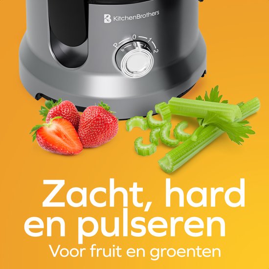 KitchenBrothers Entsafter - für Gemüse und Obst - Entsafter - mit Fruchtfleischbehälter - 500ml - 600W - Silber/Grau