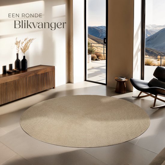 tectake® Flechtteppich - Boho-Stil - Juteteppich für drinnen und draußen - Langlebig und pflegeleicht - Formbeständig und allergikerfreundlich - Runder Teppich - Ø160 cm