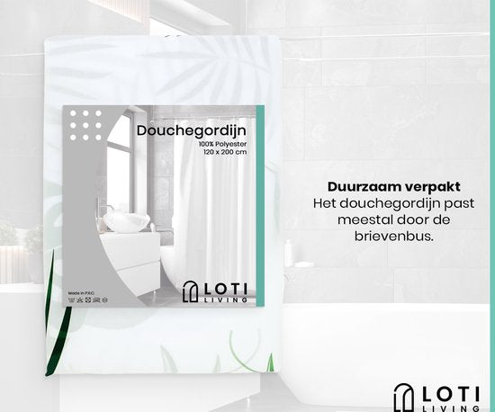 Loti Living Duschvorhang Anti-Schimmel - Blätter - inklusive Ringe - wasserdicht - Polyester - Duschvorhang 120x200 cm