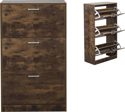 Schuhschrank - Schuhregal - 3 Fächer mit Klapptüren - dunkelbraun nussbaumfarben