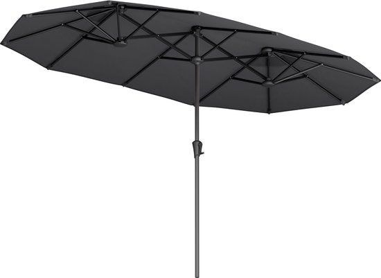 LifeGoods Doppelter Sonnenschirm - Garten - 220x400cm - bis zu 8 Personen - Wasserdicht - UPF50+ - Dunkelgrau