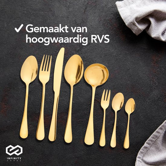 Infinity Goods Besteckset - Gold - 39-teilig - 6-Personen-Besteck - Mehrgängig - Messer/Löffel/Gabel - Edelstahl - Gold