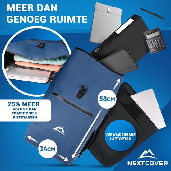 NEXTCOVER® NEW 3-in-1 Fahrradtasche für Gepäckträger [Aquashield] - Reflektierende Gepäcktasche wasserdicht - Rucksack und Umhängetasche [25 Liter]- Blau