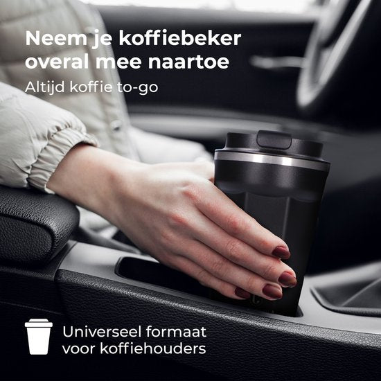 Castagnola Thermos Cup - Kaffeebecher To Go - Reisebecher für Kaffee und Tee - Teebecher - 380 ML - Edelstahl - Schwarz - Octagon