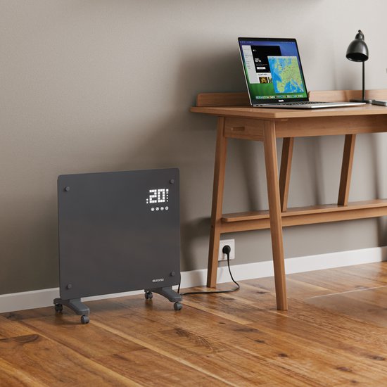 Auronic Electric Heater - Konvektor-Heizung mit Thermostat und Fernbedienung - Glasheizung - 1000W Heizung - Grau