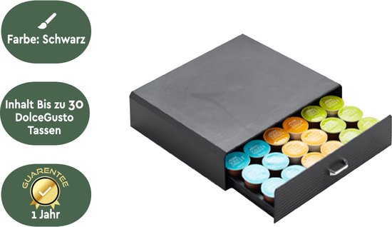 BRASQ Kapselhalter für Dolce Gusto Kapseln - Aufbewahrungsbox mit Schublade - 30 Tassen - Kaffeetassenhalter Schwarz