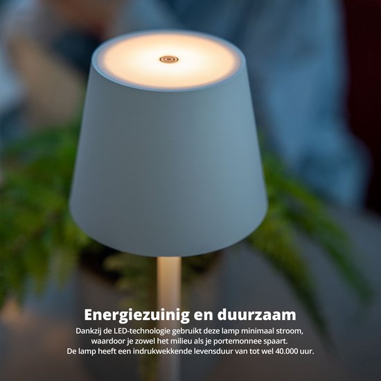 FlinQ Smart Table Lamp Lume - Wiederaufladbar und mit Touch Control - Für Schlafzimmer und Wohnzimmer - Kabellose Lampe auch als Stehlampe - Dimmbar und ideal für den Nachttisch - Industrial - Weiß