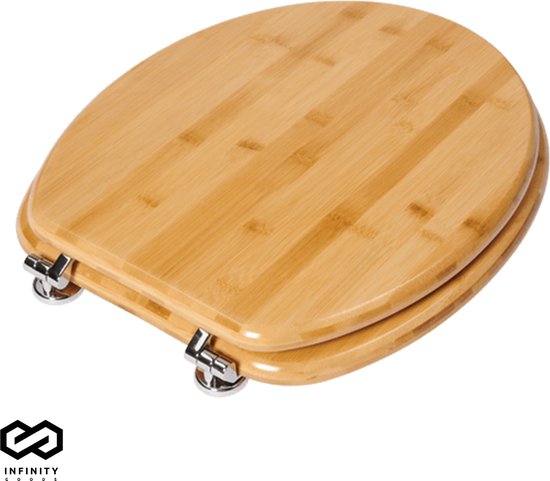 Infinity Goods Bambus Toilettensitz Emmy - Toilettensitz mit Deckel - Edelstahlscharniere - Inklusive Befestigungsmaterial