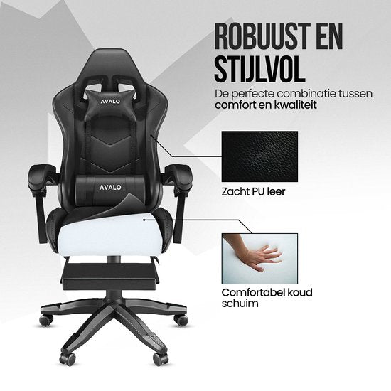 Avalo Gaming Chair - Game Chair - Ergonomischer Bürostuhl Verstellbar - Game Chair - Gaming Chair - Schwarz