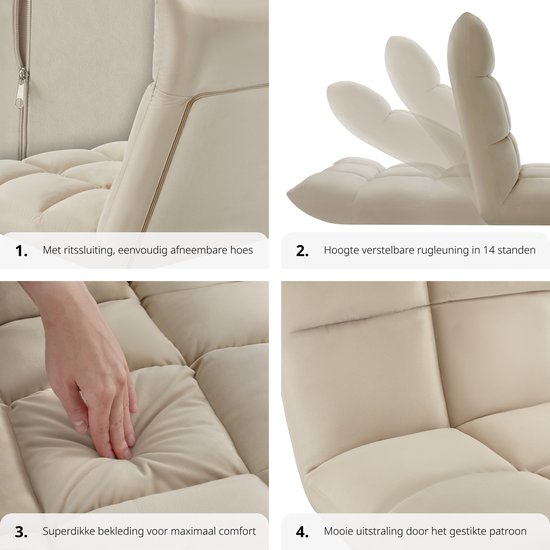 tectake Relaxsessel - Liegesessel - XXL-Bodensessel - klappbar mit Liegefunktion - Bodensessel mit verstellbarer Rückenlehne - als Sessel, Sitzkissen, Bodenkissen, Liegesessel oder zur Meditation verwendbar - Beige