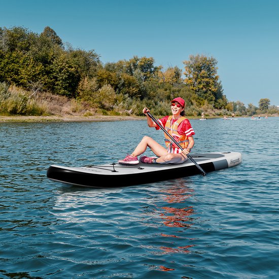 LifeGoods SUP Board All-round Compact - 100 KG Belastbarkeit - 300 x 76 cm - Aufblasbar - SUP-Komplettpaket - Weiß/Schwarz