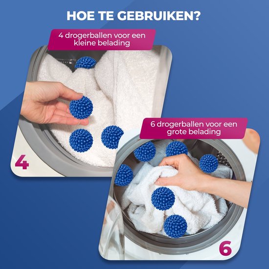 Roegaarden Trocknerbälle – Waschbälle – 6 Stück – Silikon – Schnelleres Trocknen – Knitterfrei