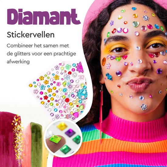 Partizzle Komplettes Bio Glitter Tattoo Set - Mädchen / Jungen - Schminkschablonen, Kleber und Pinsel - Face Fake Neon Tattoos Bastelset - Karneval Geschenk Basteln für Kinder - 24 Farben / Biologisch abbaubar