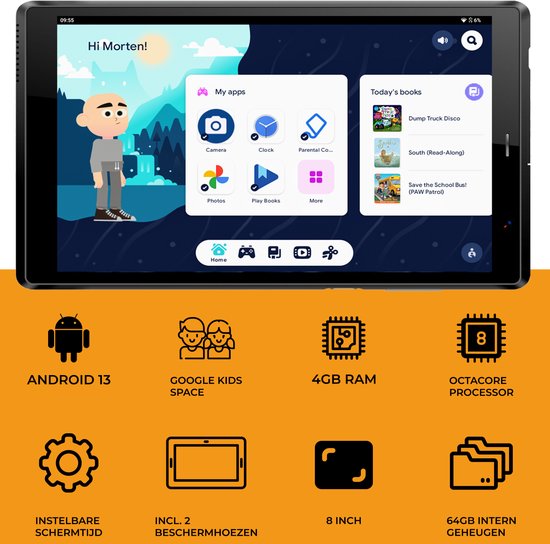 Denver Tablet für Kinder - Android 13 - Kindersicherung - 4GB RAM - 64GB interner Speicher - 8 Zoll - . Blau und Rosa Tablet-Tasche - TIO80105K