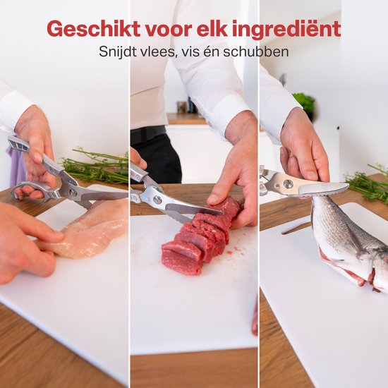 AoraKitchen Fleischschere - Küchenschere aus Edelstahl - für Fleisch, Fisch, Huhn & Knochen - Kräuterschere - spülmaschinenfest - inkl. Deckel