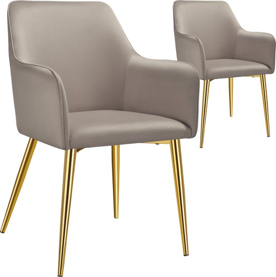 tectake Esszimmerstuhl Avane - Samtoptik - Gepolsterter Stuhl mit ergonomischen Armlehnen - Schlanke Stahlbeine in Gold - Belastbarkeit 120 kg - Komfortabler Ess- und Küchenstuhl - 2er-Set - Taupe