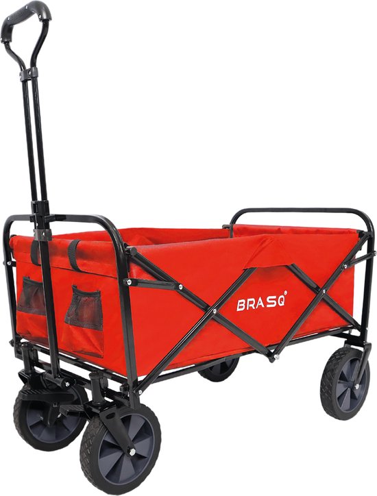 BRASQ Faltbarer Wagen - 100 Liter - 80 KG Kapazität - Schwenkbare Räder - Mit Bremse - 90x51x100 CM - Verstellbarer Griff - Kompakt - Rot