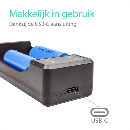 Tech Essentials 2 Slots 18650 Akku-Ladegerät - USB-C - Li-ion 3.7V - Lithium