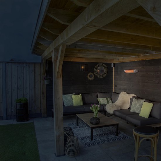 VONROC Atmosphärischer Terrassenheizer - Marsili 2000W - Hoher Wirkungsgrad - Silber - Blendarme Glühbirne - 2 Heizstufen - Mit Fernbedienung